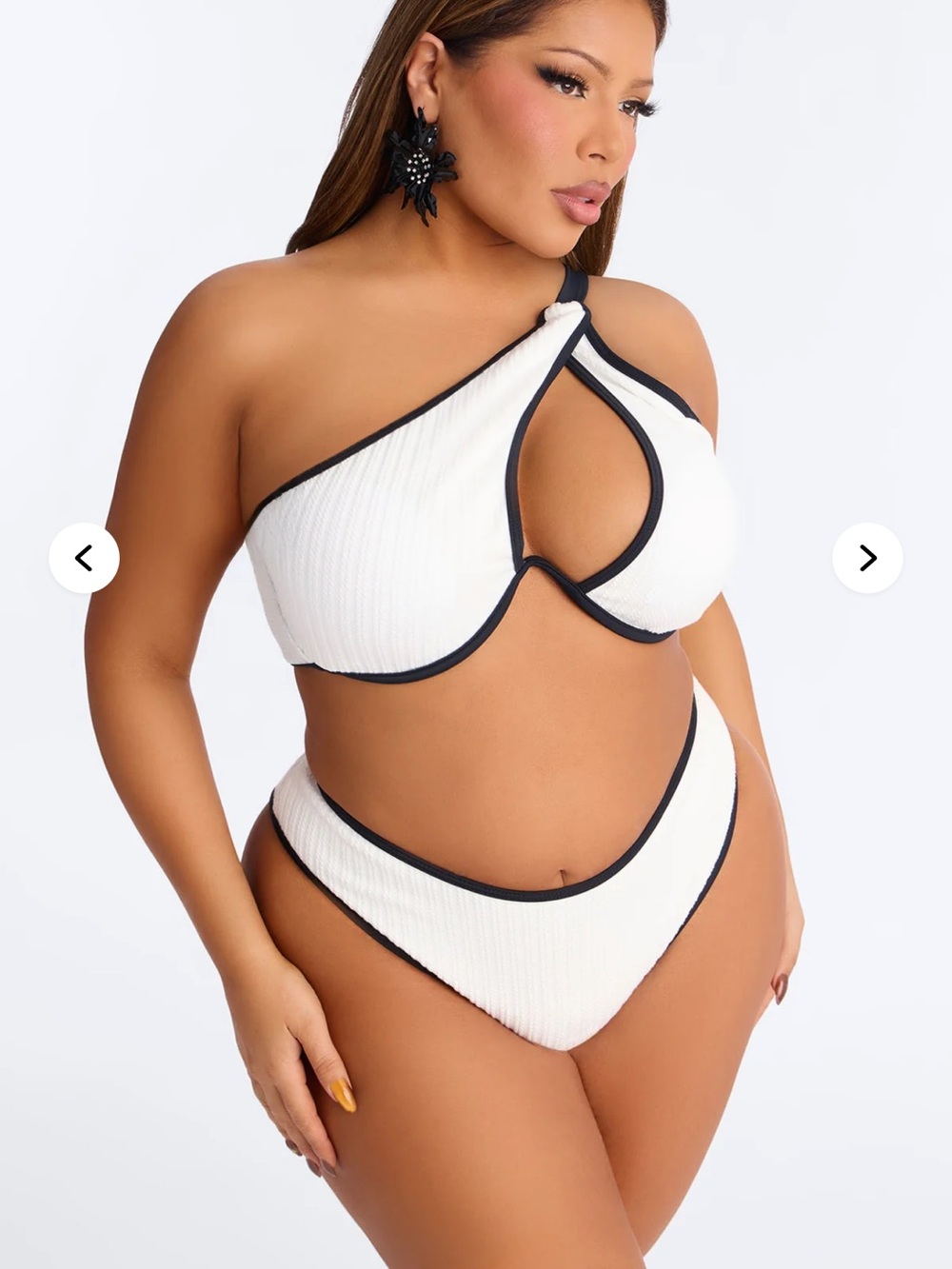 White One-Shoulder Contrast Trim Bikini Set